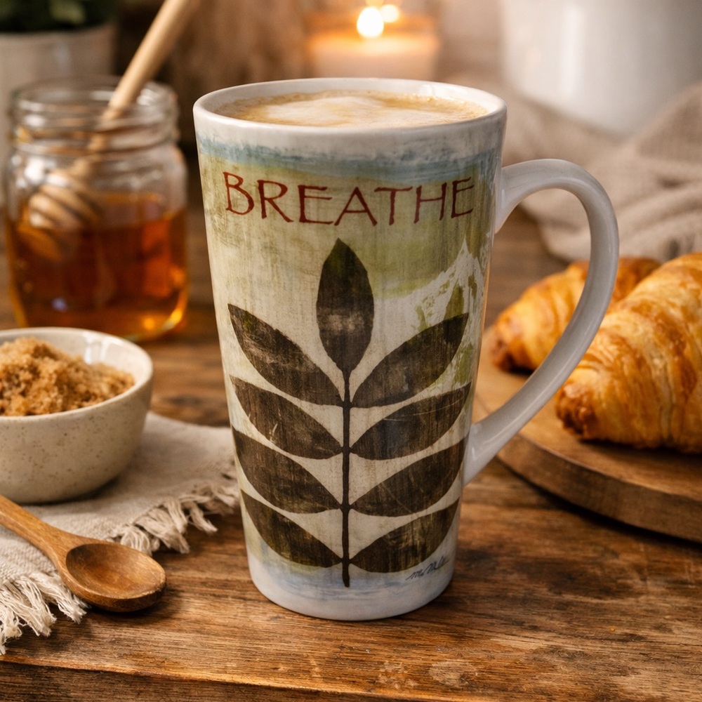Gibson Home Michael Mullan “Breathe” Tall Latte Coffee Mug Botanical Cup - Picture 2 of 5